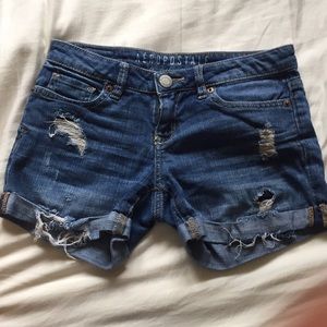 FINAL SALE distressed rolled up denim shorts midi
